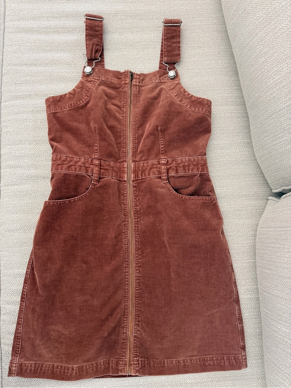 American Eagle Outfitters Rust Corduroy Pinafore Dress with Front Zip
